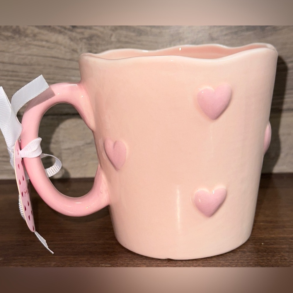 Super Cute Pink Ceramic Mug with Hearts 💕 Perfect Valentines Day - NEW